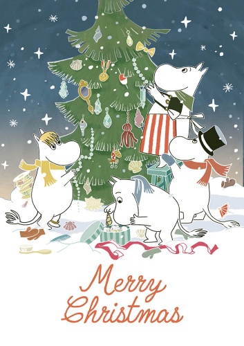 Merry Christmas Moomins Decorating the Tree Christmas Card